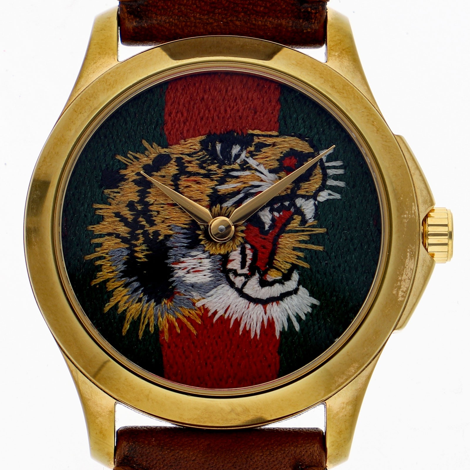 GUCCI 126.4 G Timeless Marche de Merveille Tiger WATCH Green / red GF/leat…