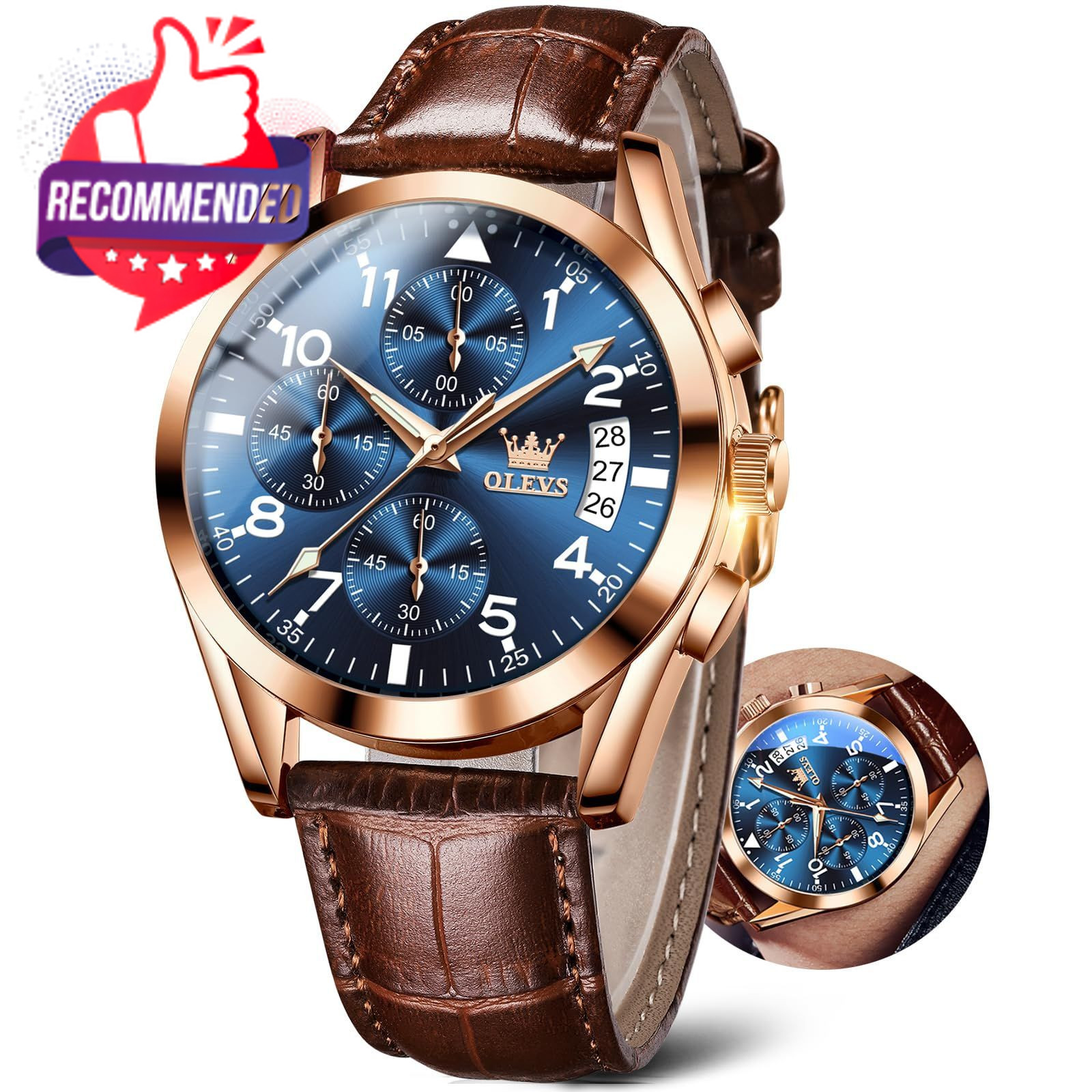 Men’s Watches Brown Leather With Date,casual Watches For Men,large Face Watches