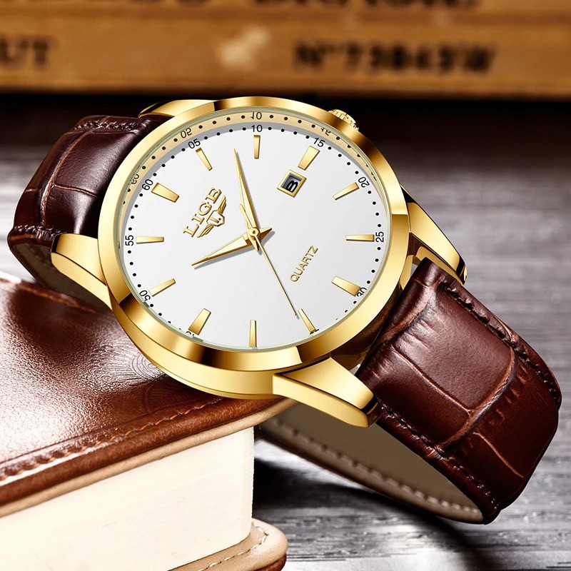 LIGE Men’s Quartz Watch Leather Strap Sport Casual Waterproof Luminous