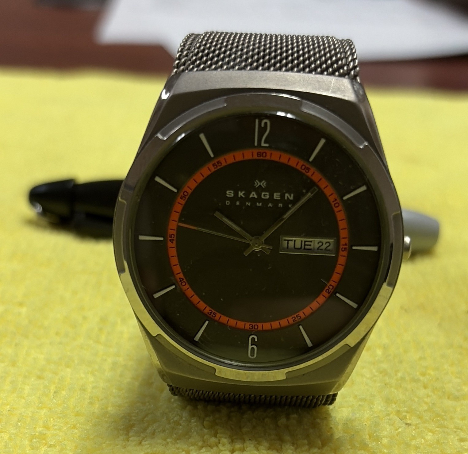 Skagen SKW6007 Men’s Quartz Analog Day/Date Titanium Gray Mesh Band WR 50m