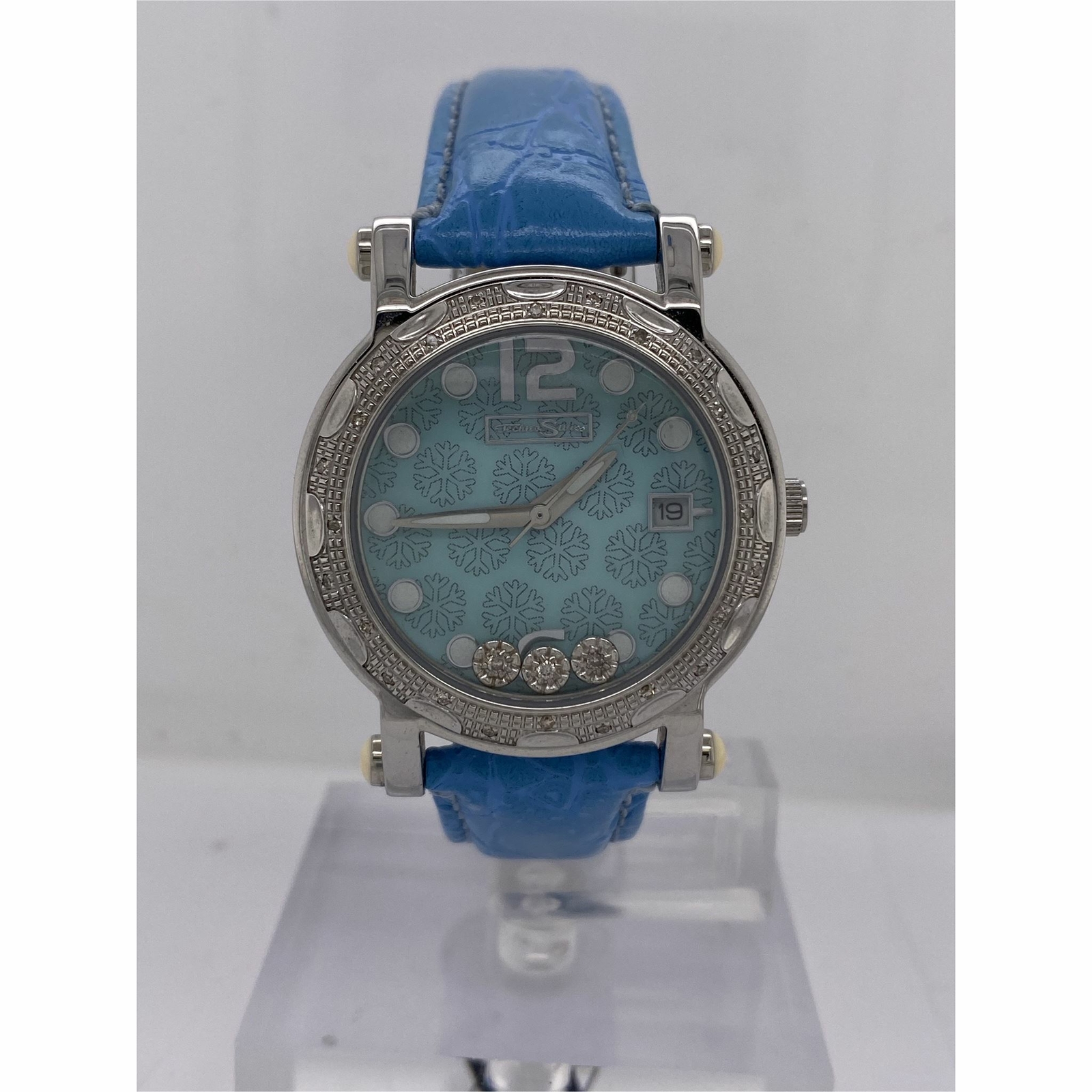 Techno Swiss Ladies Blue Snowflake Dial Blue Leather Strap Quartz Watch TSM-0669