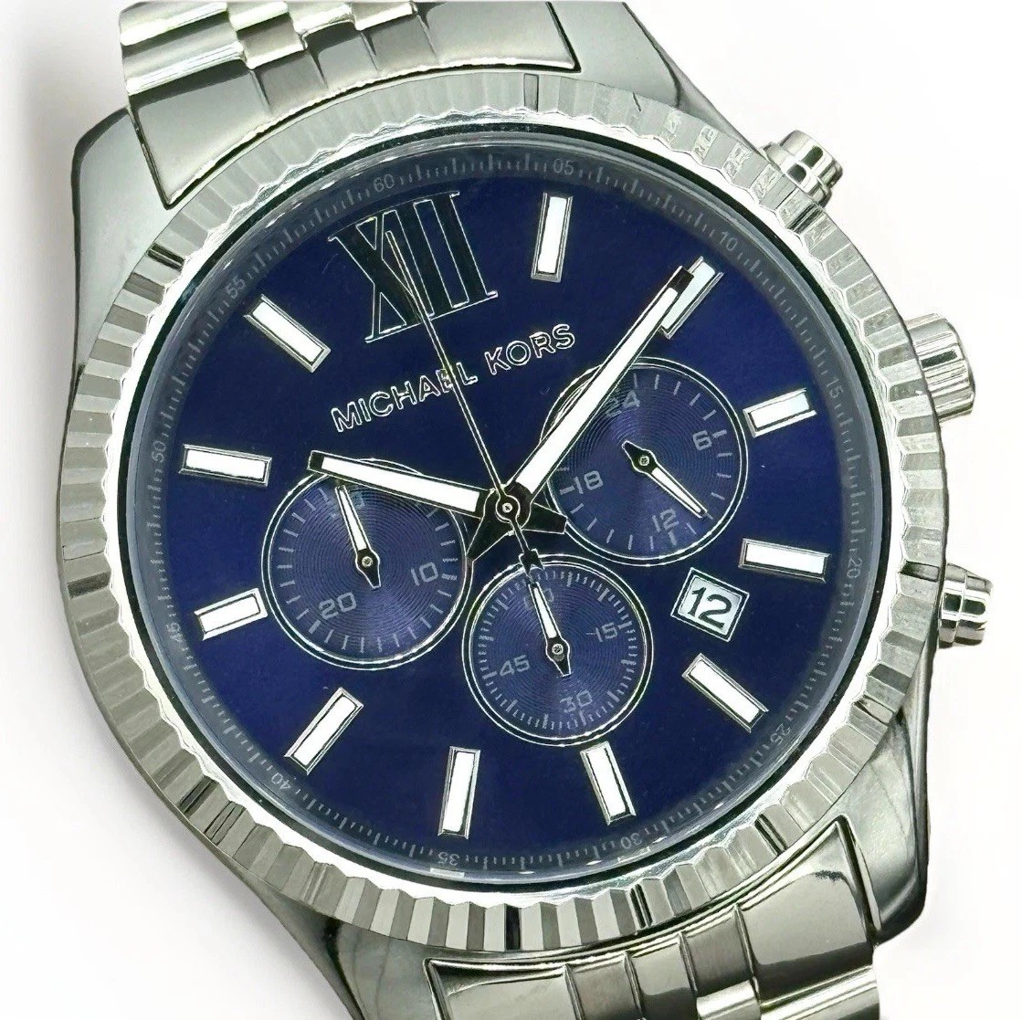 MICHAEL KORS Lexington MK8280 Chronograph 45 mm Navy Dial Silver Tone Wristwatch