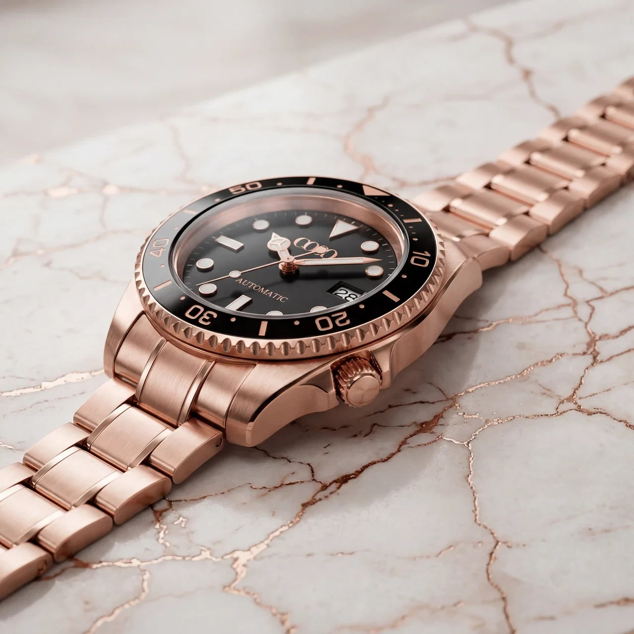 COSO Velocce Automatic Diver Black Dial Full Rose Gold Black Bezel