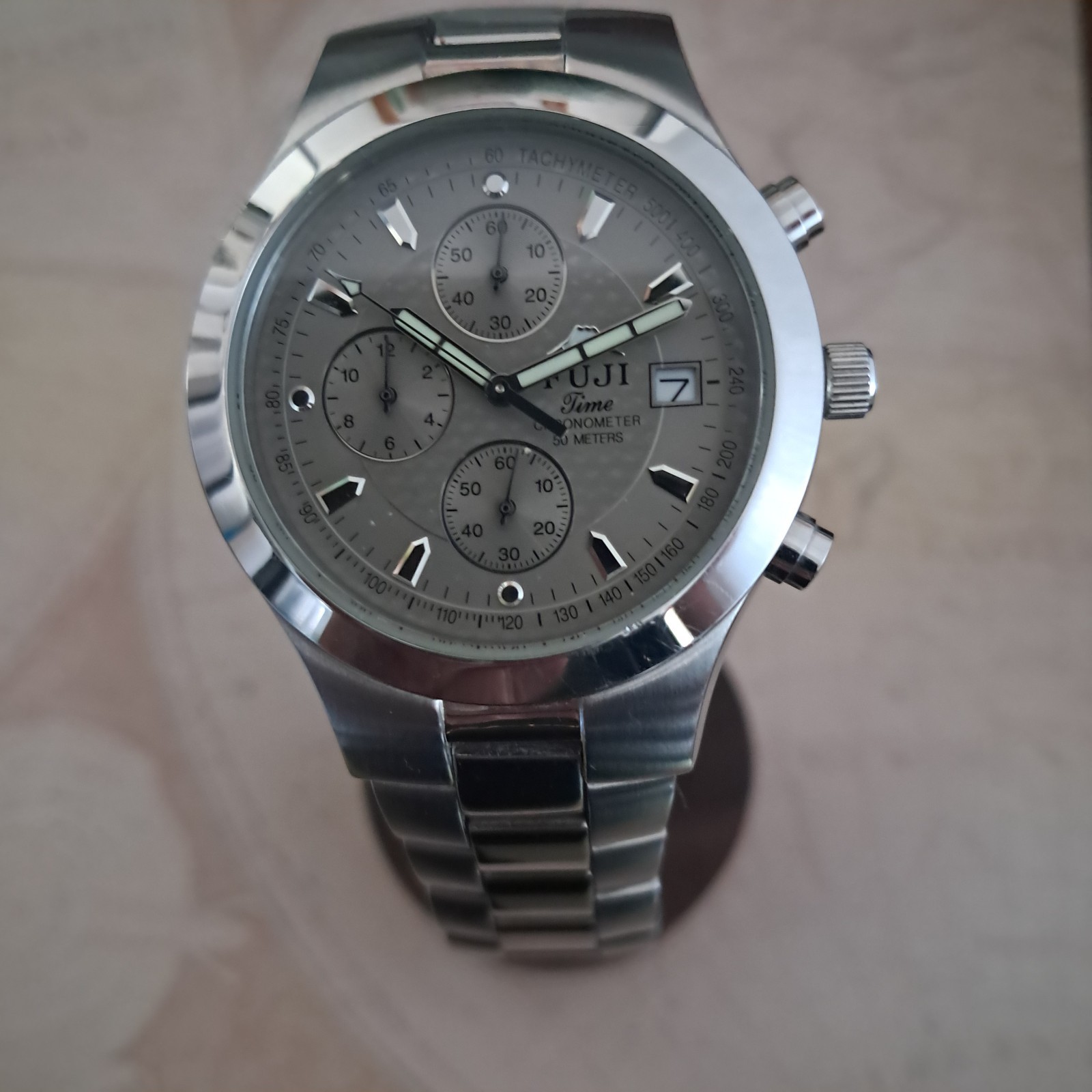 Fuji Time Stainless Steel Quartz Chronometer Men’s Watch with Case #M2130