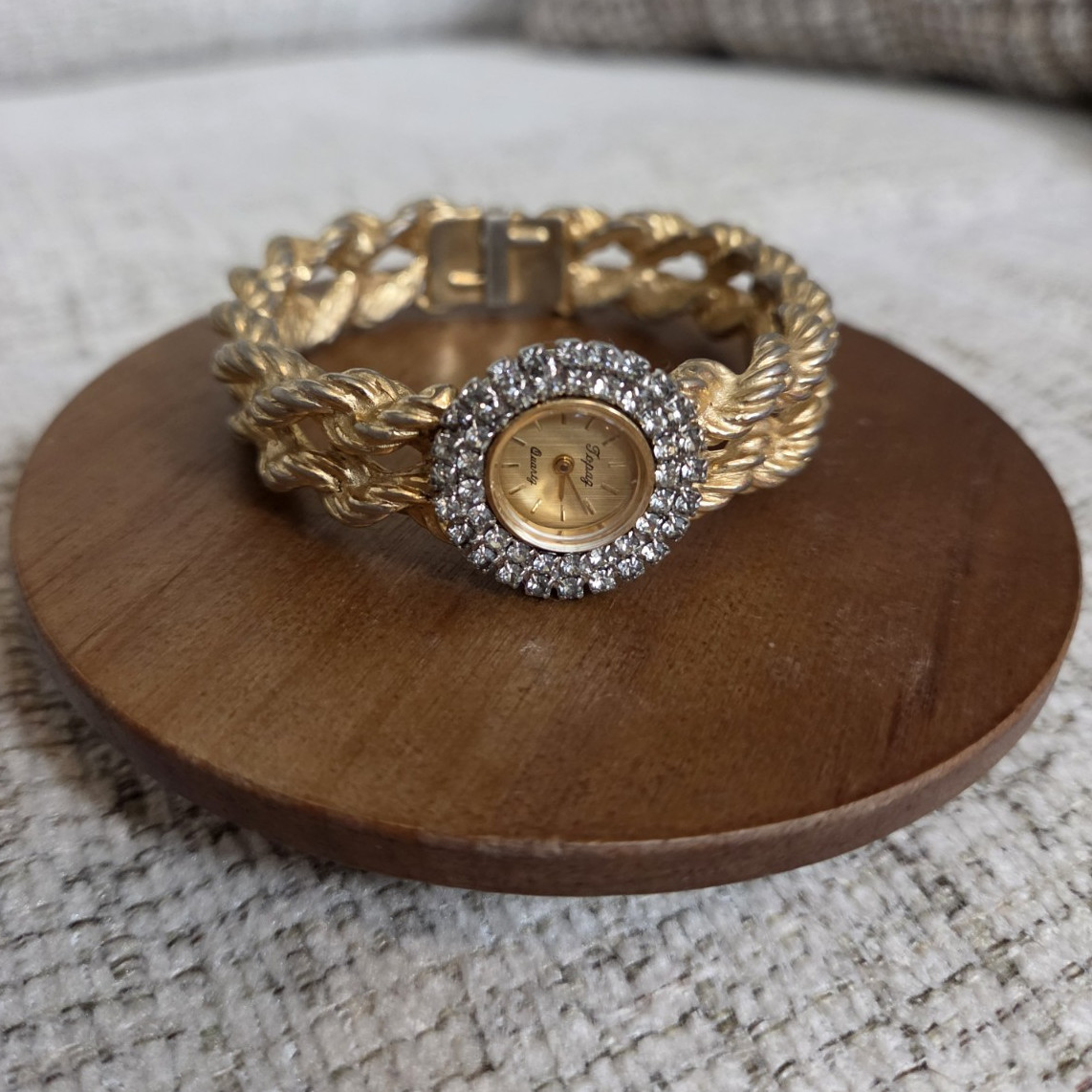 Gruen Women’s Gold Tone Bracelet Watch Accent Bezel Analog Topaz Quartz