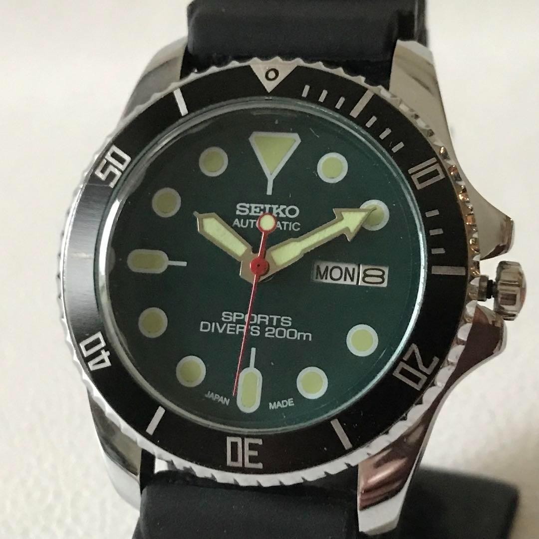 Working Green Diver Watch Automatic 40mm Case 23cm 9in Wrist OH Serviced Vintage