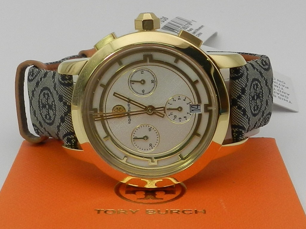 Tory Burch Women’s Chronograph The Tory Blue Fabric & Luggage Leather Watch