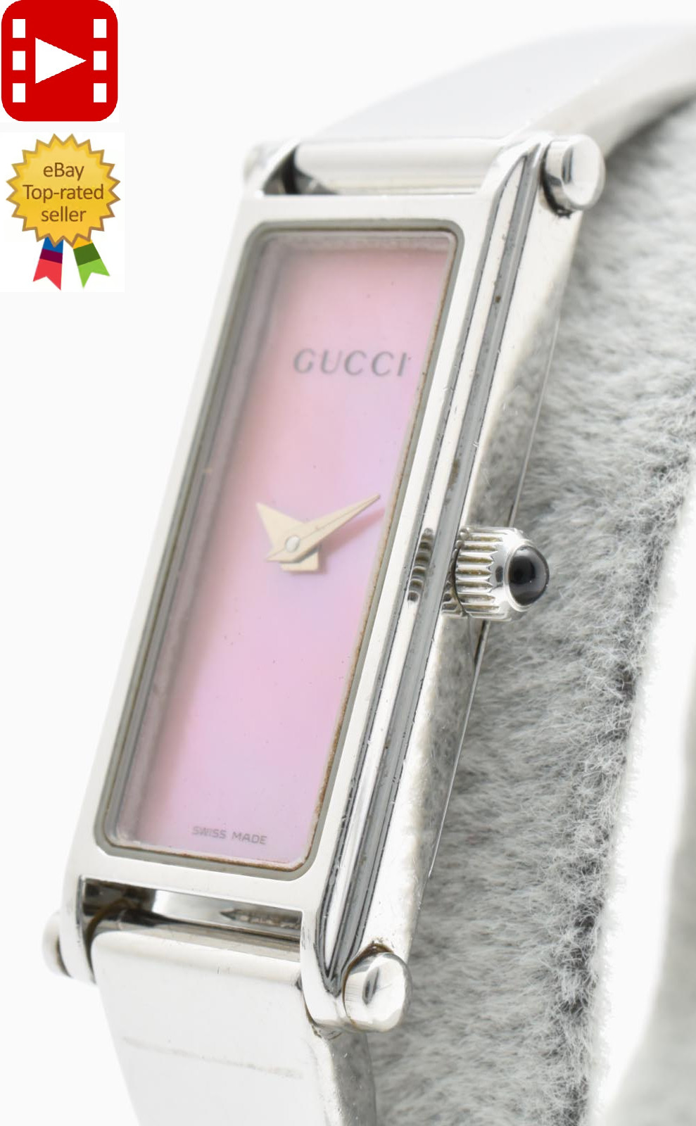 🎦Reserved [Exc+5] GUCCI 1500L Pink Shell Dial Silver Quartz Women’s Watch JAPAN