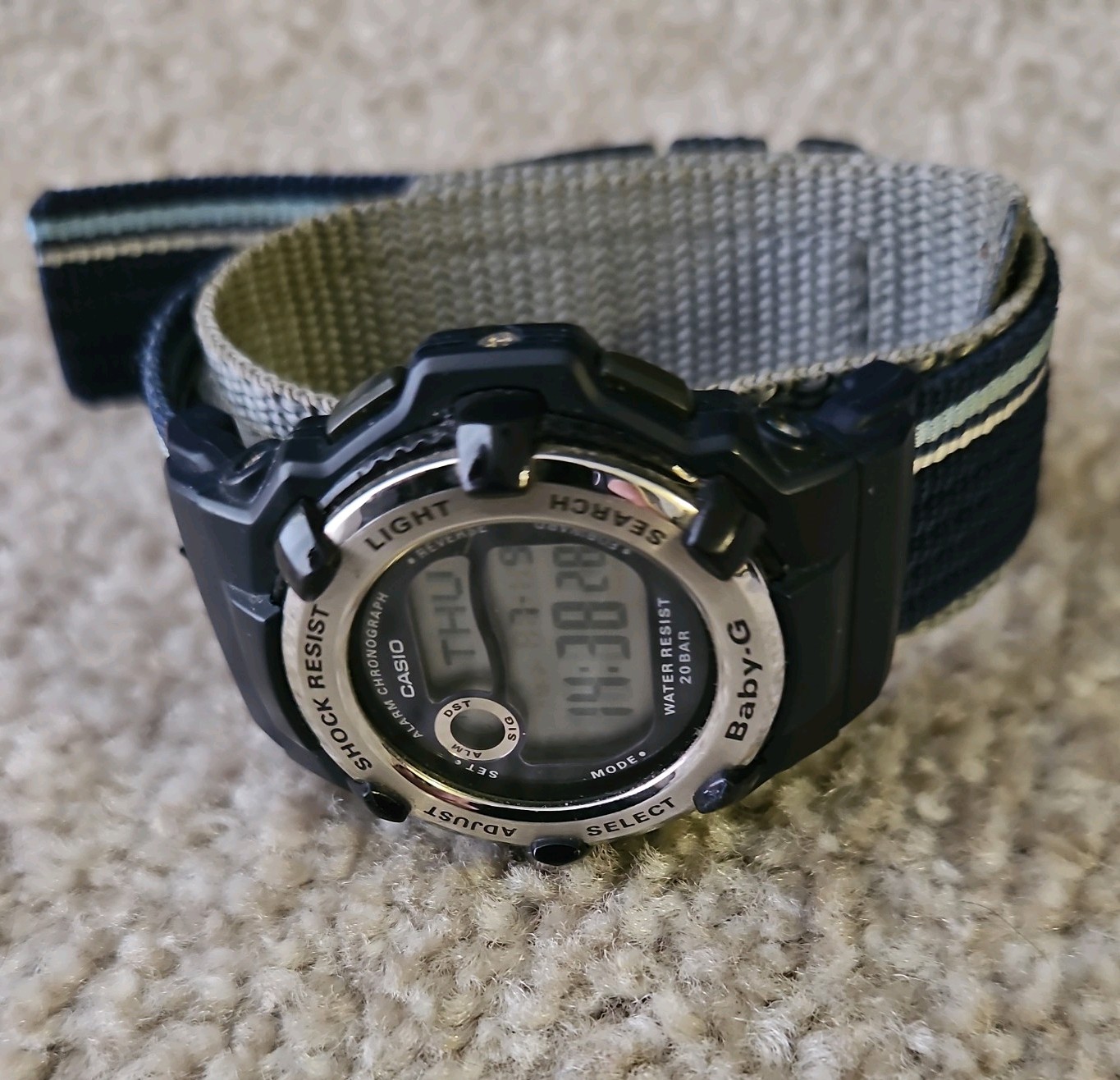 Casio Baby-G BG-3003V Watch Women 40mm Black Silver Alarm Chronograph New Batt