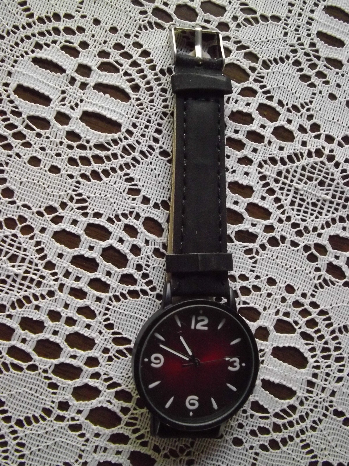 Dark Red & Black Unisex Wristwatch with Black Band