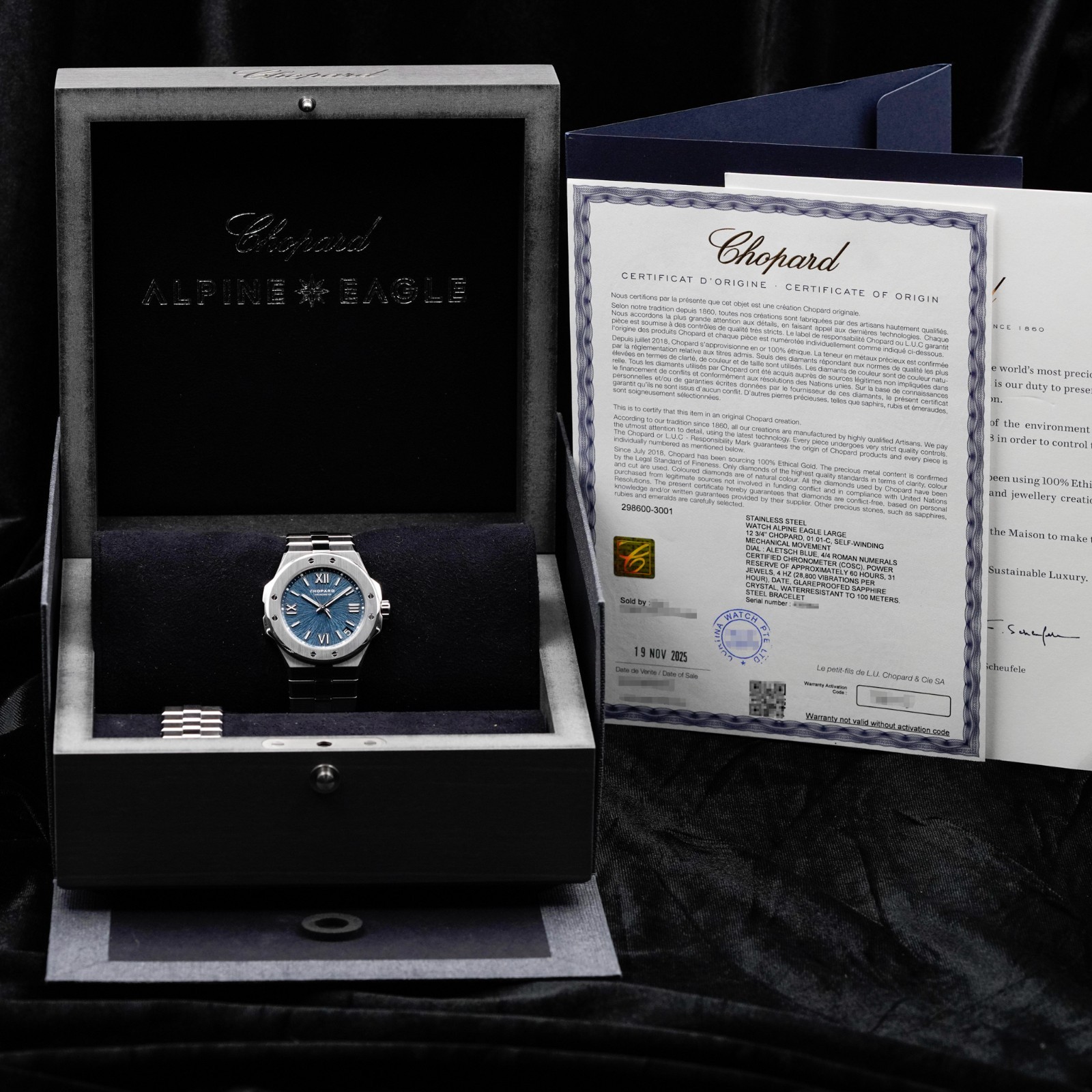2025 Chopard Alpine Eagle Blue Large Ref. 298600-3001 Box and Papers