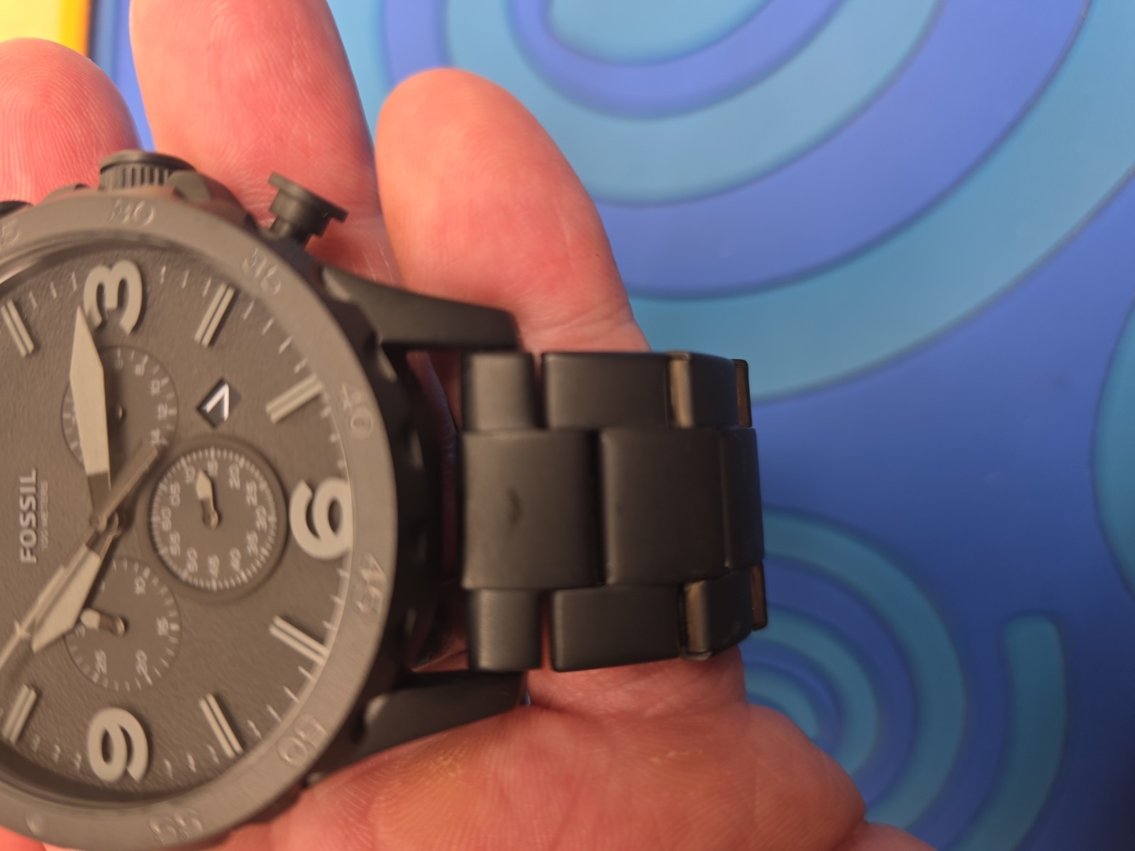Fossil JR1401 Matte Black Stainless Chronograph Watch 10ATM 24mm Working Sleek