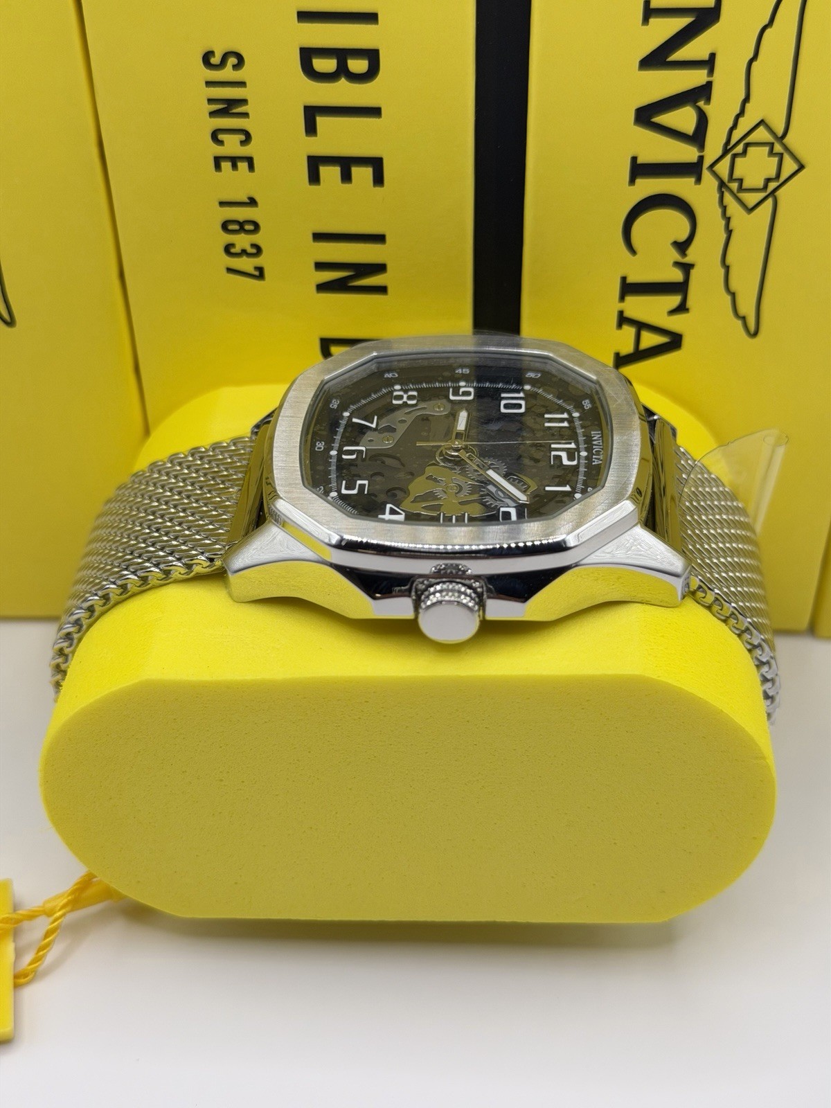 Invicta Men’s Automatic Skeleton Dial Watch – Black/Gray, Steel Bracelet