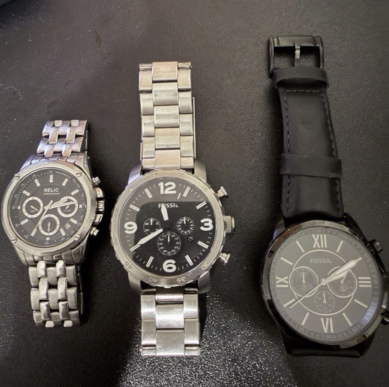 3 X Fossil & Relic Watches – Only 1 Good Battery – Read Description!