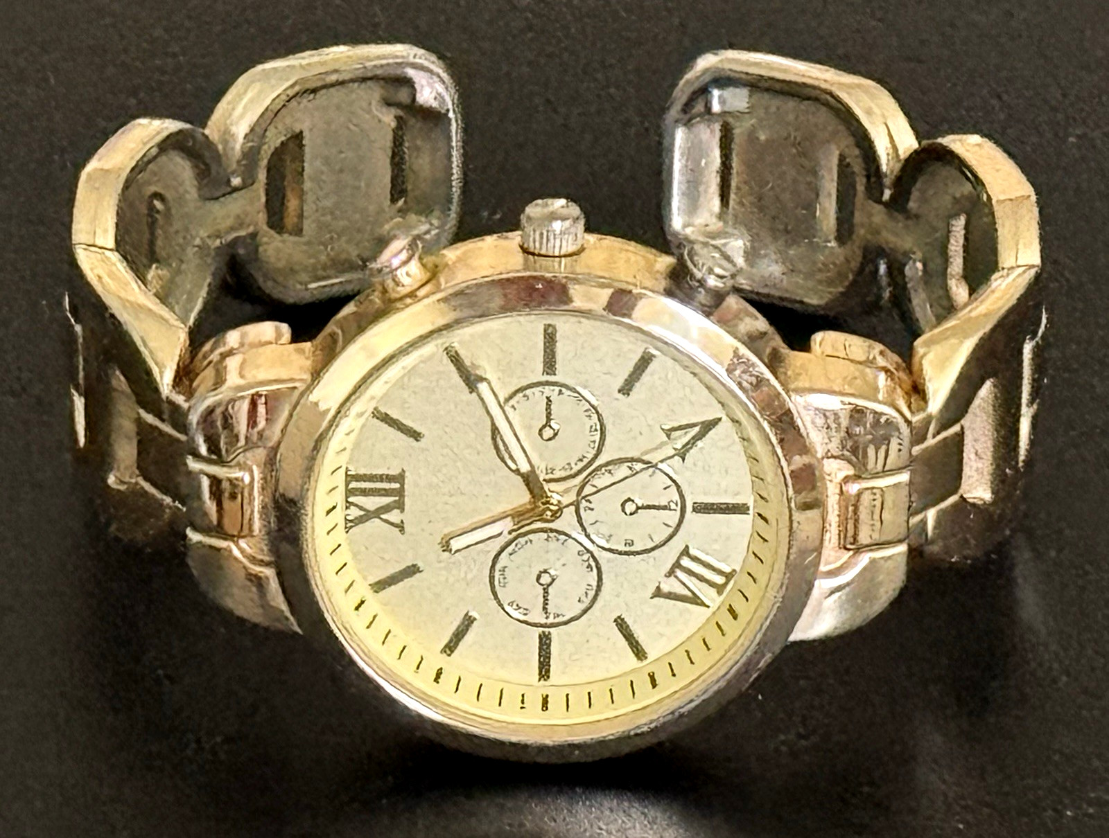Accutime Watch Corp Women’s Gold Tone Cuff Bracelet Wrist Watch- Needs Battery