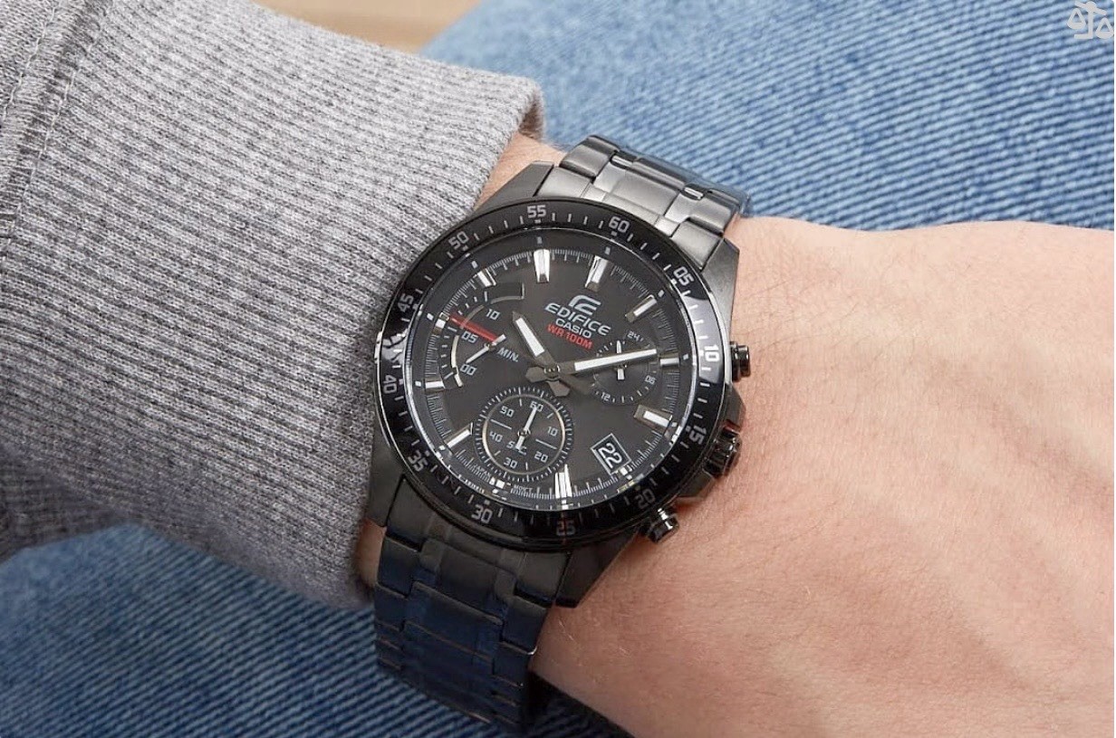 Casio Edifice Men’s Chronograph Date Quartz 100m Black Dial Steel Bracelet