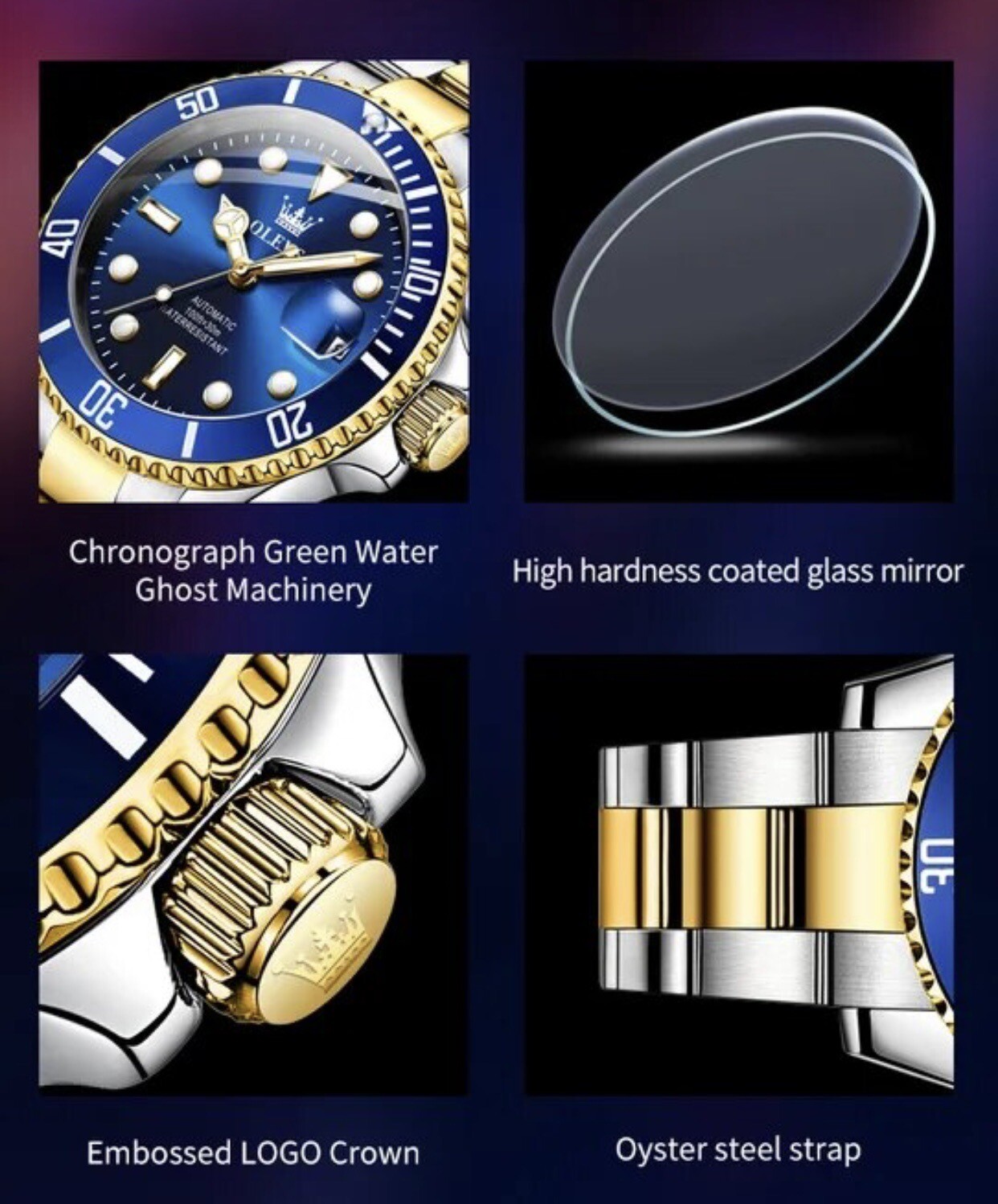 OLEVS Men Mechanical Automatic Watch Luxury Waterproof Luminous Stainless Steel