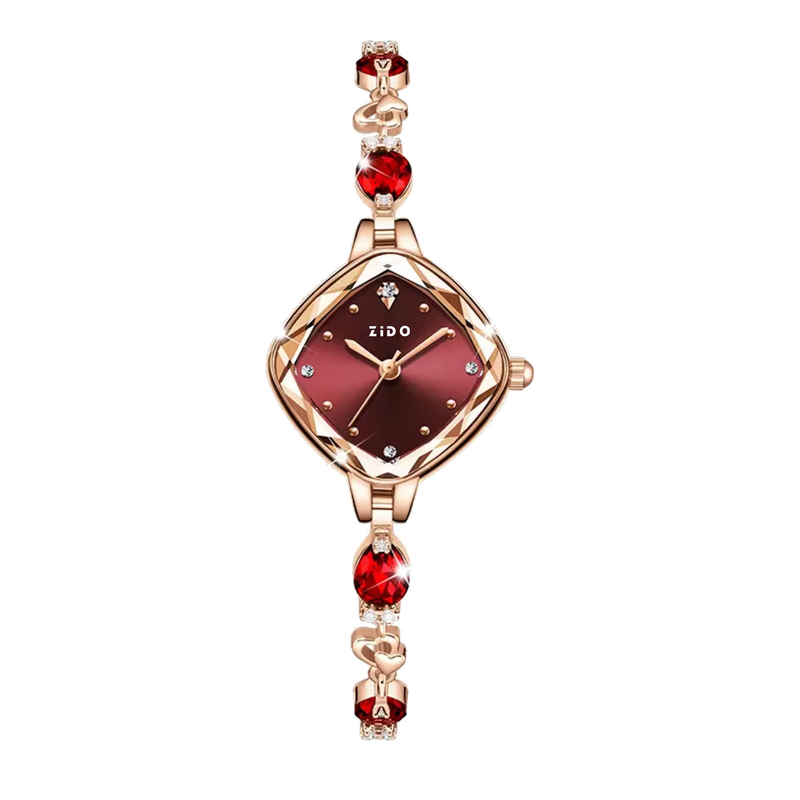 Women’s Luxury Red Crystal Diamond Watch Metal Bracelet Waterproof Fashion Gift