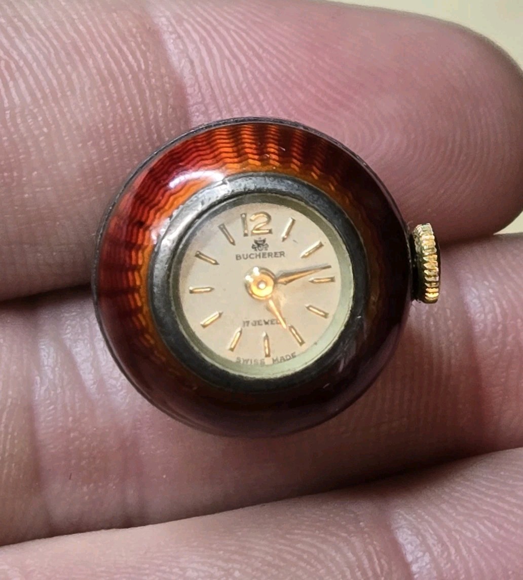 Bucherer Guilloche Enamel Red Swiss 17j Mechanical Pendant Watch VTG