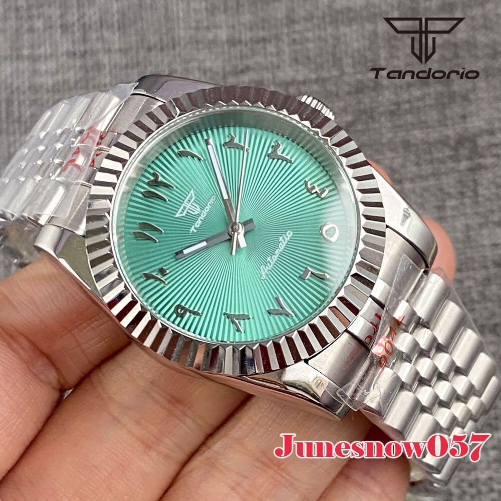 Fluted Bezel 200m Waterproof 36MM Mint Green Arabic NumeralWatch NH35 Auto DateJ