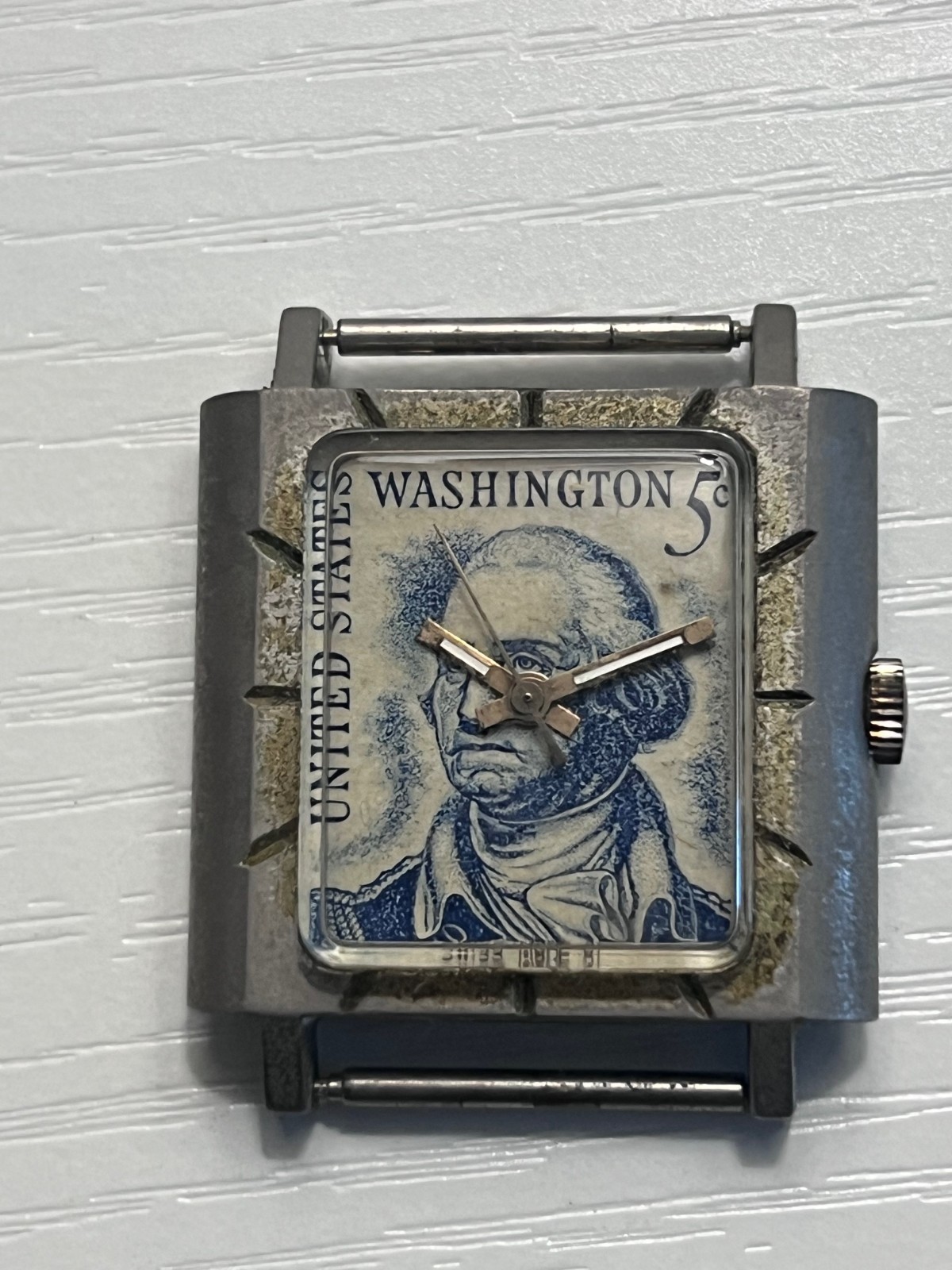 Vintage George Washington 5 Cent Stamp Dial Mens Mechanical Watch Swiss Made A6