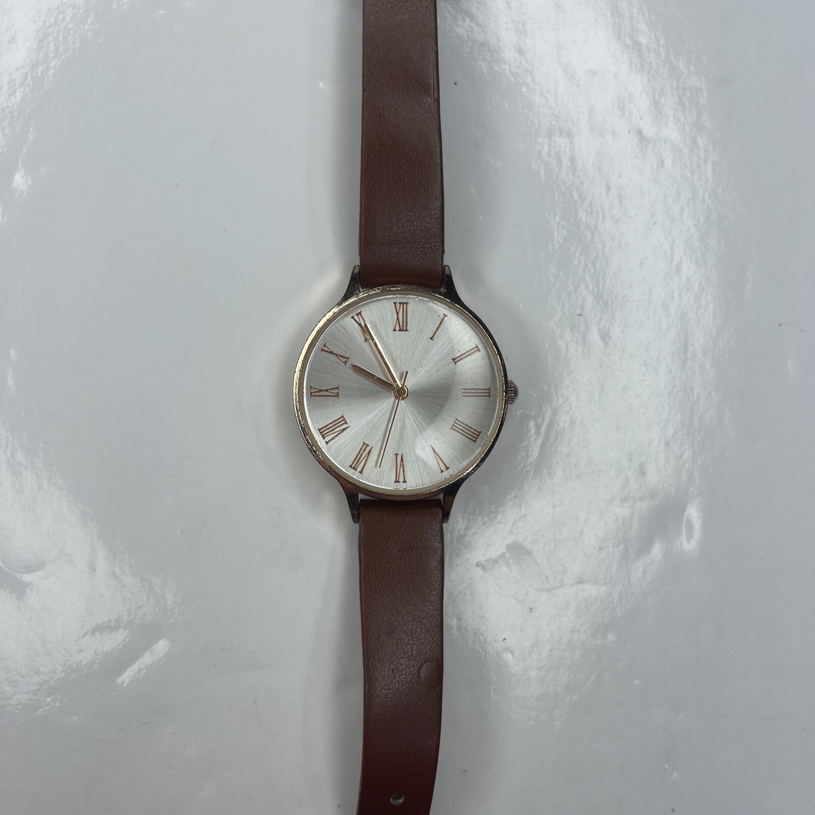 E FMD Rose Gold Brown Leather M500 Japan Watch Stainless Untested