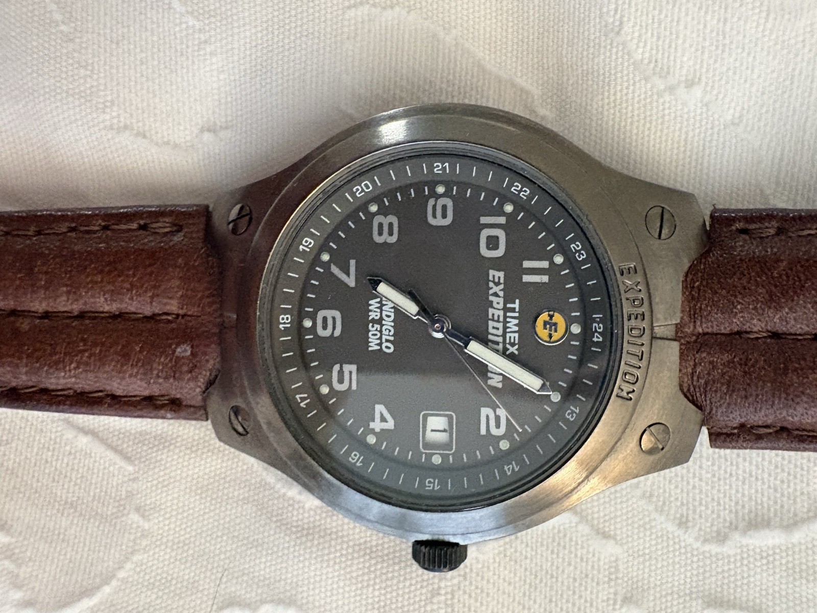 Timex Expedition 37mm Silver Brass Case and Brown Leather Band, Men’s Watch…
