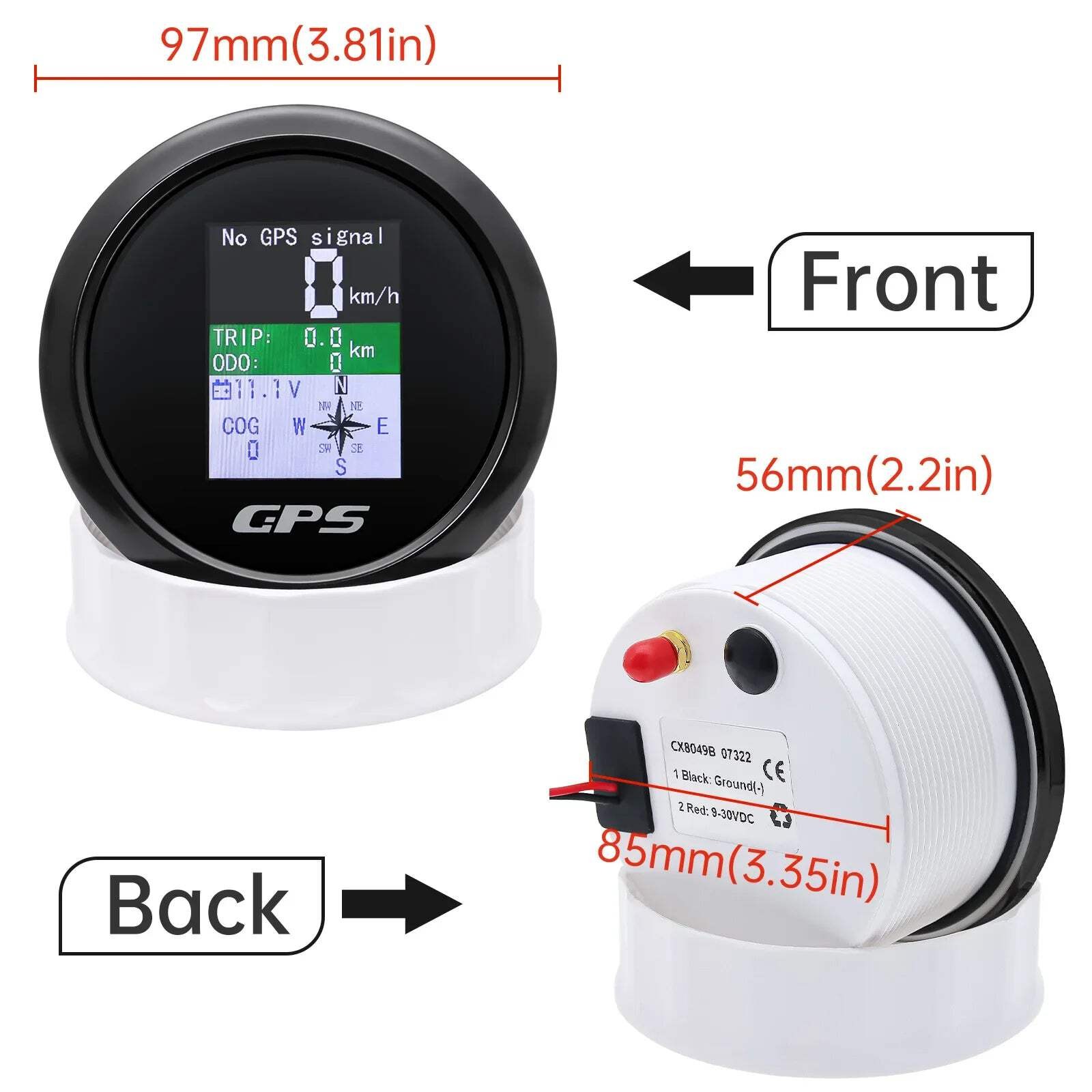 85mm Digital GPS Speedometer Odometer with GPS Antenna TFT Screen Waterproof Vol