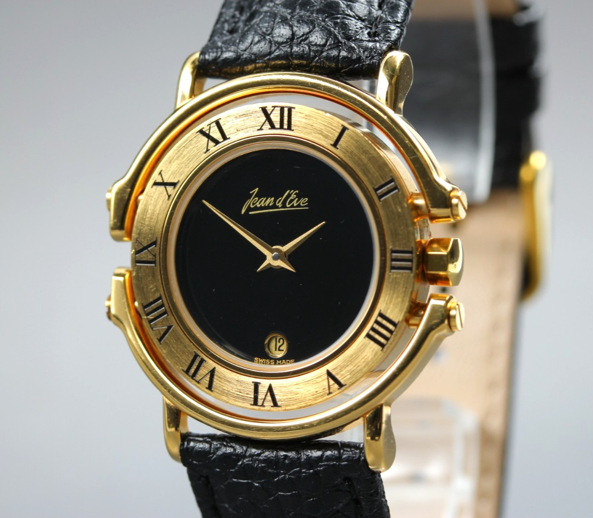 Rare Vintage [ N MINT+ ] Jean d’eve Gold Roman Men’s Watch Quartz From JAPAN