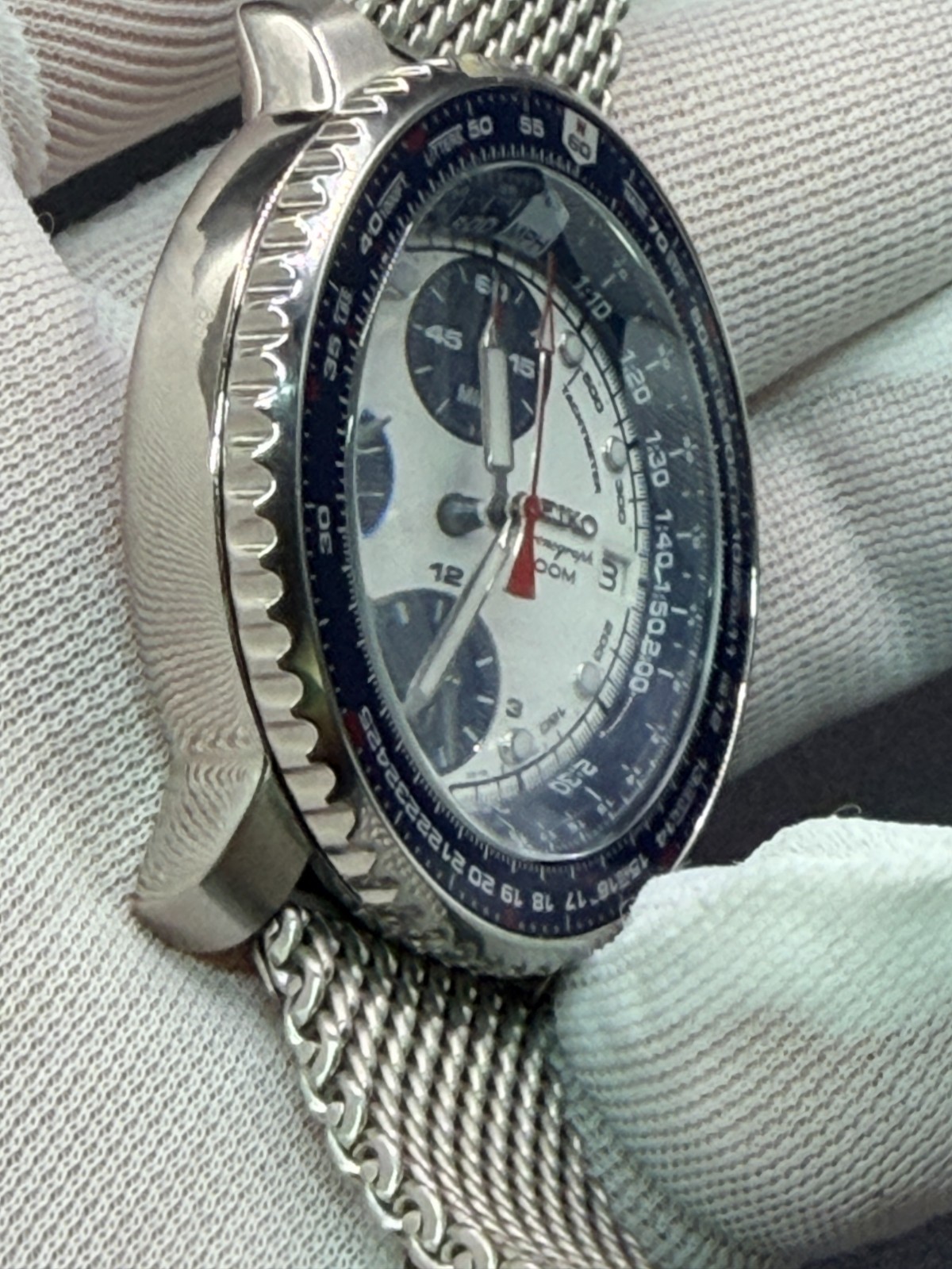 Seiko SNA413 Blue Panda Flightmaster Pilot Chronograph Alarm Watch – MiLTAT Mesh