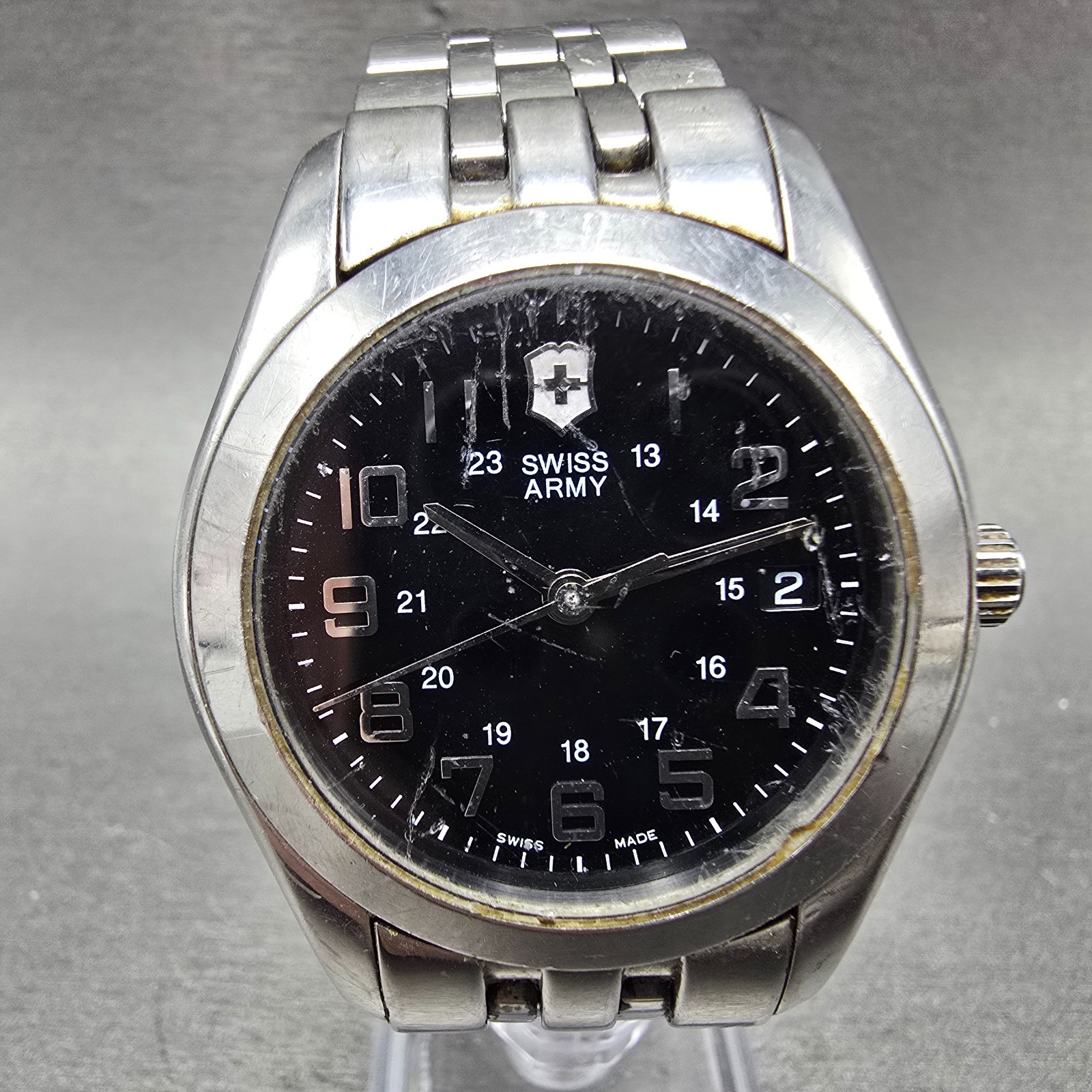 Victorinox Swiss Army Alliance Watch Men 38mm Black Dial Steel Date New Battery