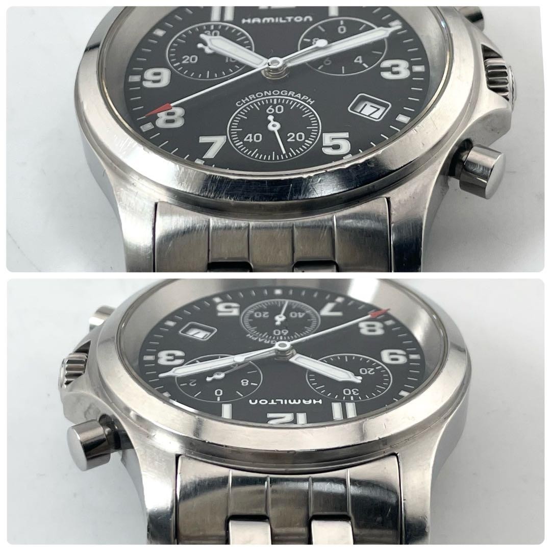 Hamilton Chronograph Date Quartz Working Watch 17cm 6.69in Black Dial 3832 Japan