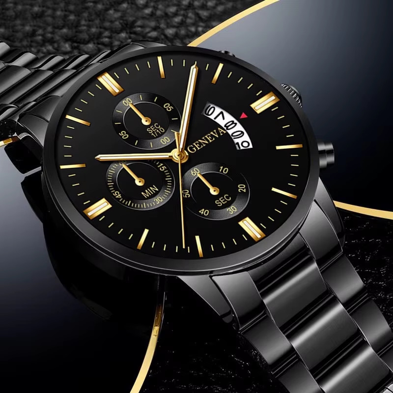 Luxury Stainless Steel Men Calendar Quartz Watch Fashion Mens Business Watches f
