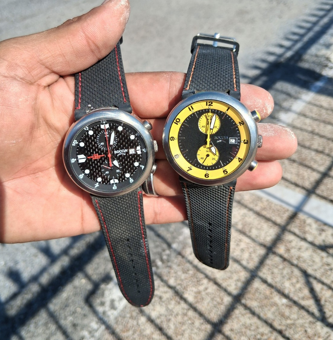 BOCCIA Titanium Quartz Chronograph Date 42mm Sport Watch Black Leather Strap