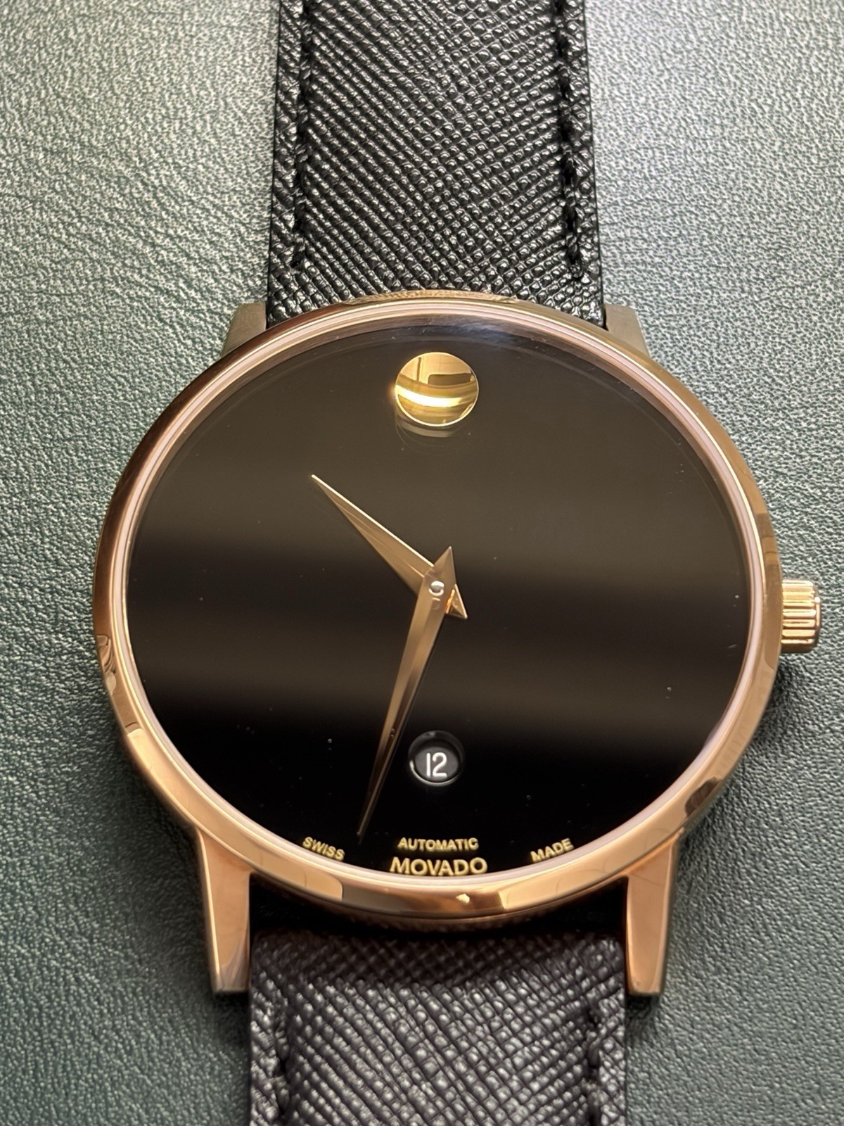 Movado Museum Automatic Swiss Made Sapphire Black Dial RG Case 40mm Watch