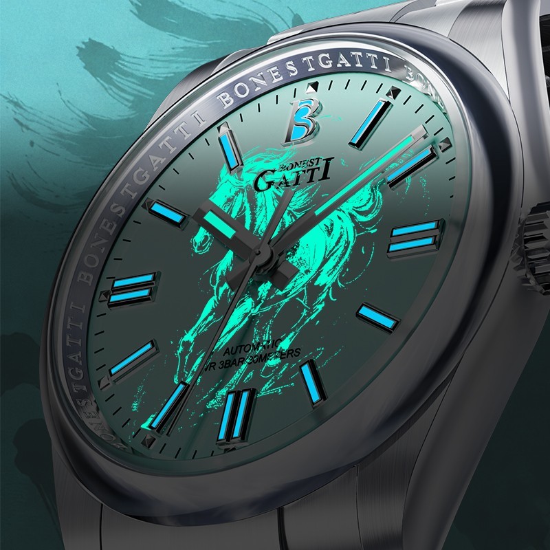 BONEST GATTI Automatic Mechanical Simple Luminous Horse Dial Men’s Watches 8015
