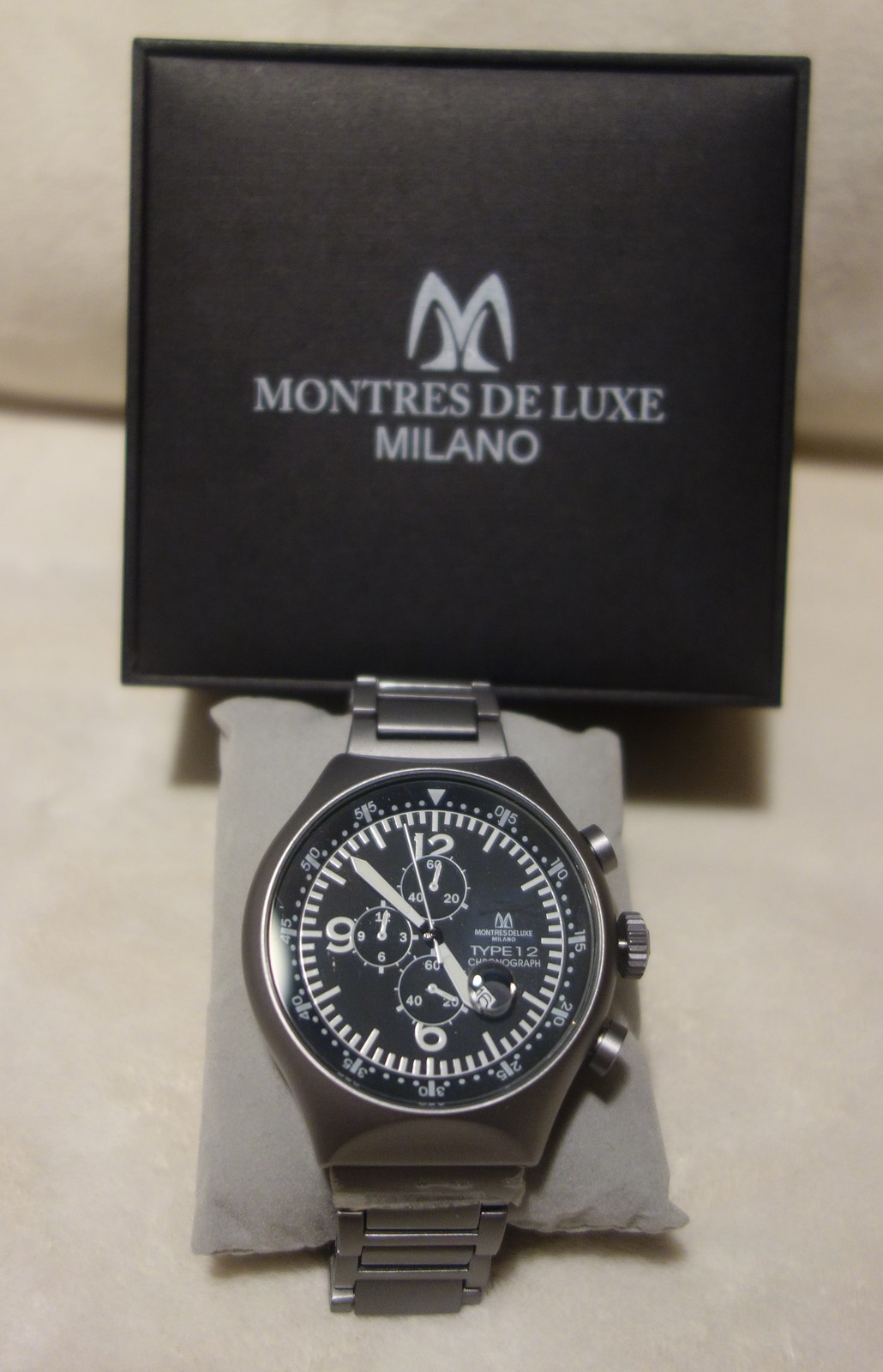Montres De Luxe Milano Men’s Type 12 Black_Grey All-Aluminum Chrono watch NEW