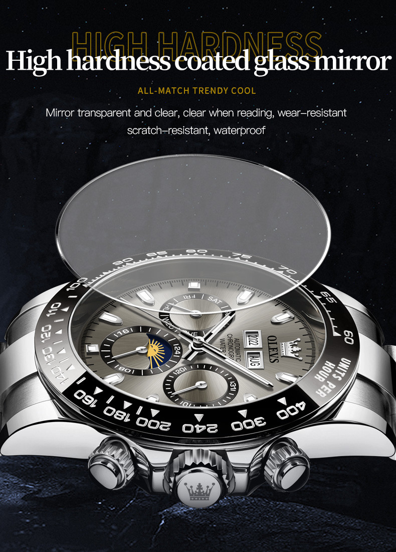 OLEVS Men Automatic Mechanical Luxury Stainless Steel Luminous Waterproof Watch