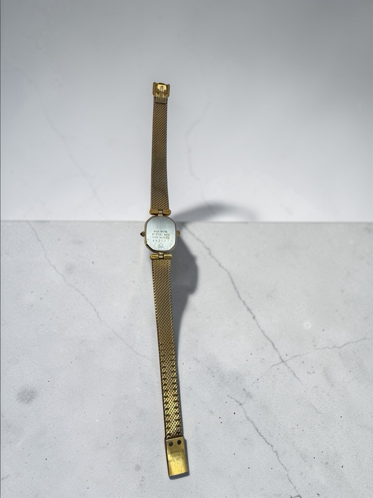 Lassale Gold Plated Rectangle Analog Dress Wristwatch 7.5in 1970-80