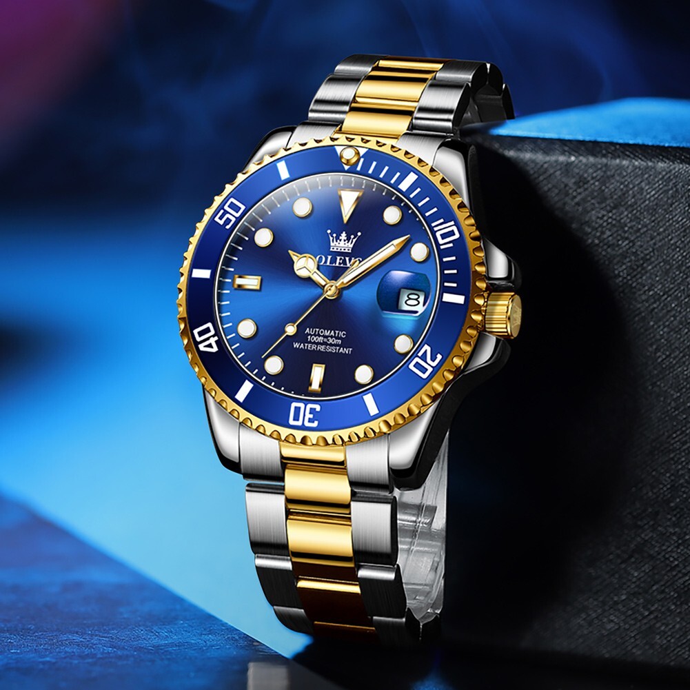 Men Tourbillon Mechanical Luminous Watch Date Day Month Indicator Watch blue