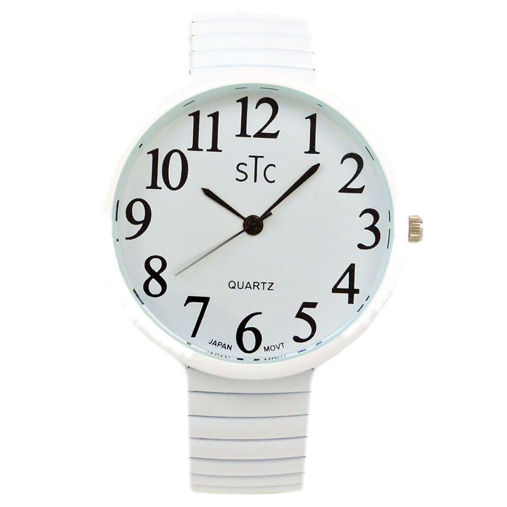 STC White Super Large Face Easy to Read Stretch Band Watch – NIB