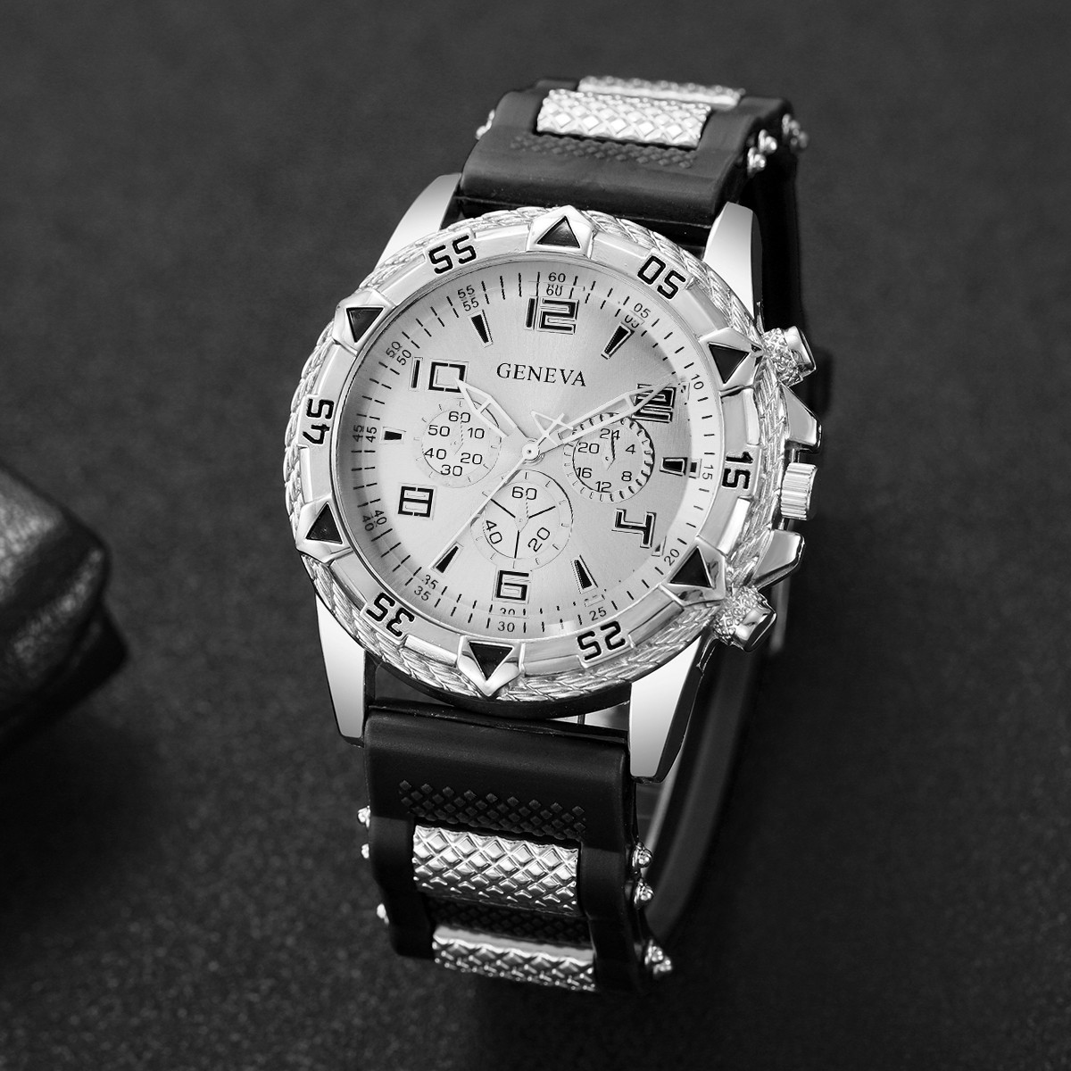 Luxury Arabic Dial Men Business Quartz Watch Fashion Silicone Strap Wristwatch F