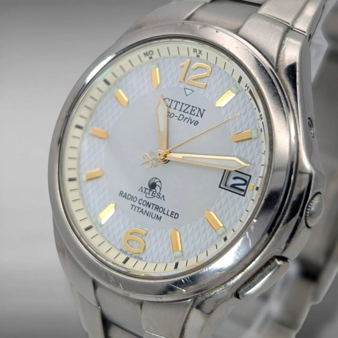 CITIZEN Attesa H410-T003788 Eco-Drive Radio Solar Titanium 1.50in White Dial