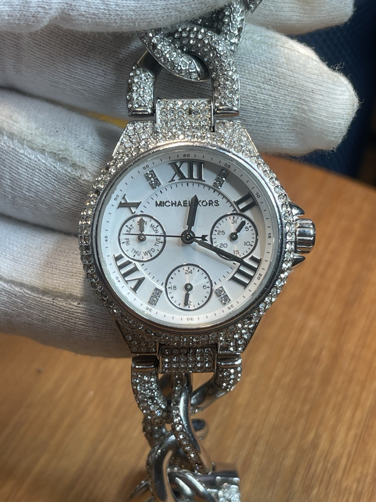 Michael Kors MK-3390 Quartz Chronograph 50m Silver Tone Pavé Bracelet Watch