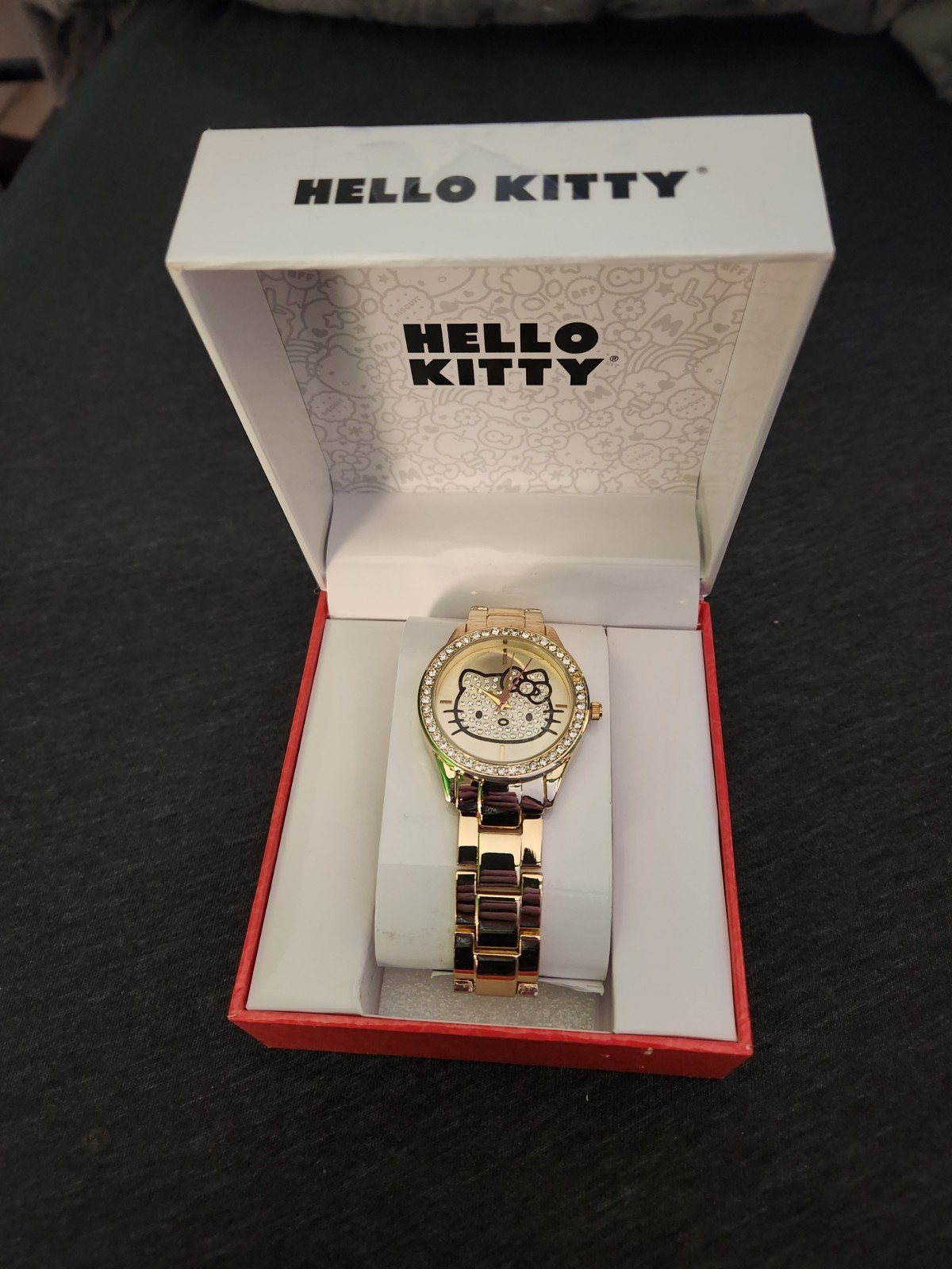 Hello Kitty Womens Watch Encrusted With Stones Gold Tone Accutime NIB Free Ship