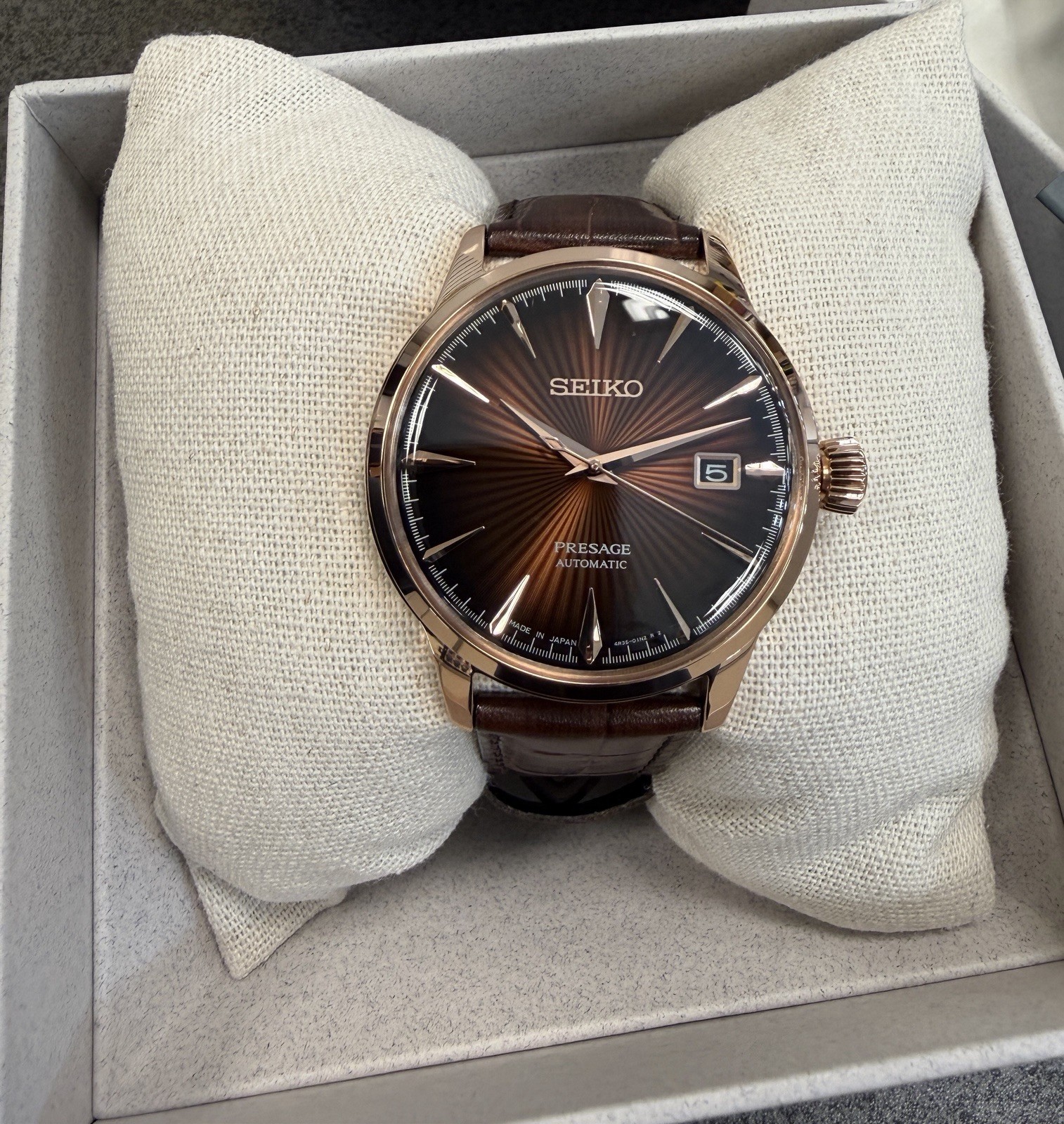 Seiko Presage Automatic Brown Dial Brown Leather Band Watch SRPB46 Made In Japan