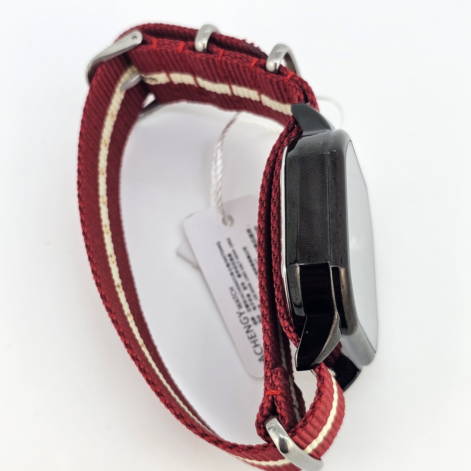 42MM Watch Men Black Dial Date Indicator Red Cream Canvas Band New Battery
