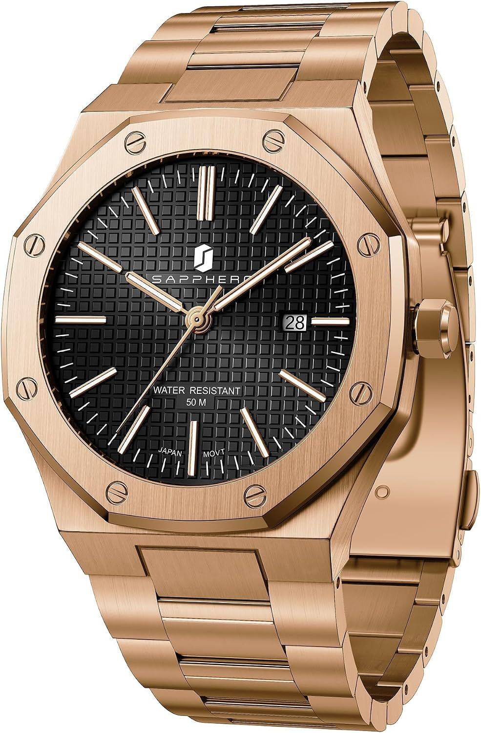 Men’s Octagonal Quartz Watch Stainless Steel 50M Waterproof Luminous Date