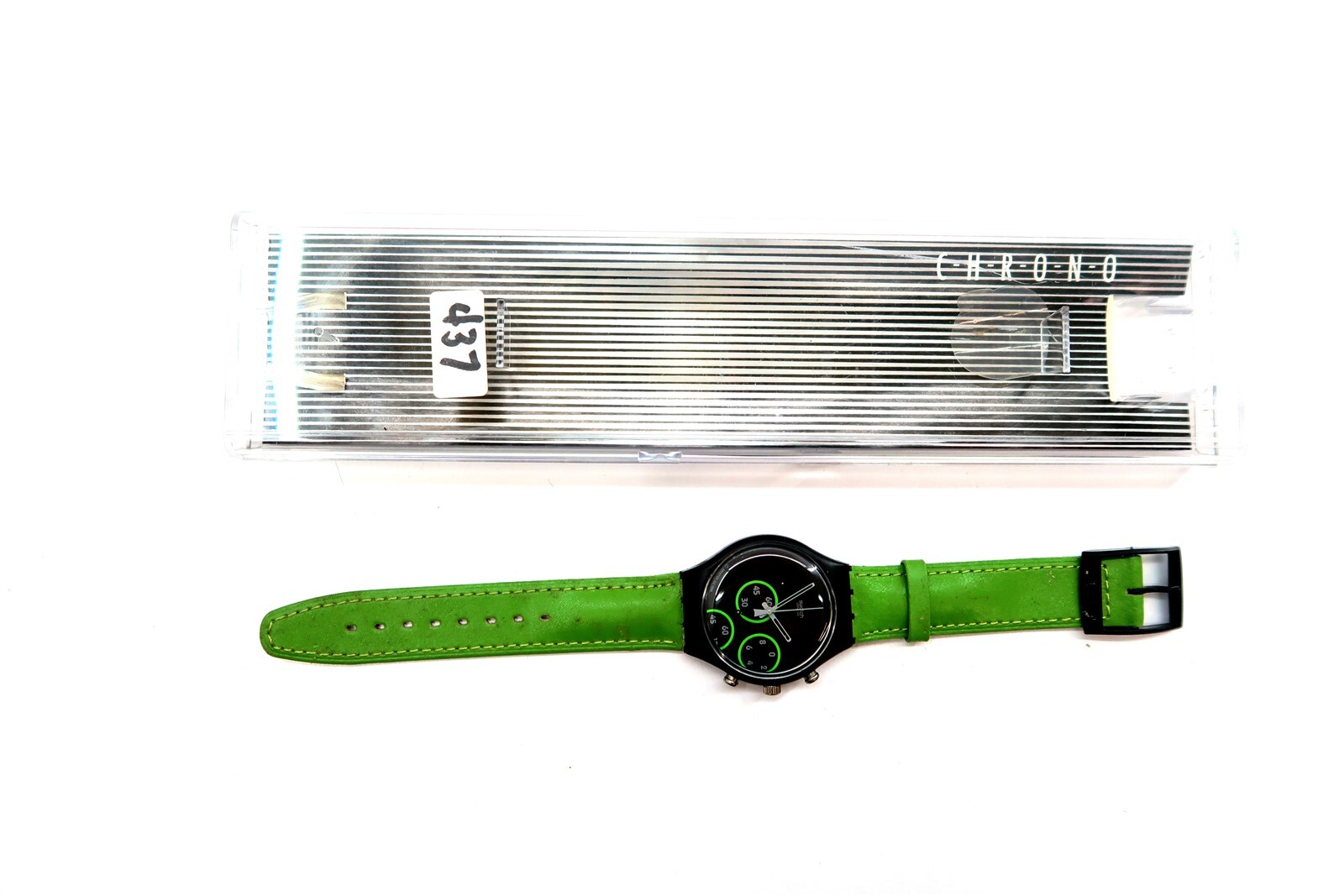 NEW Swatch Chrono Watch EXCENTRIC SCB117 w/ Case & Papers 1997 NEW BATTERY (n2)