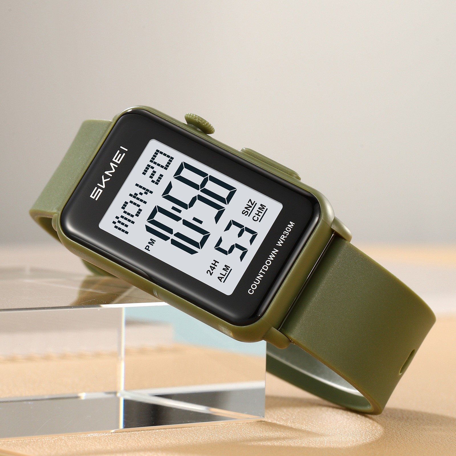 SKMEI Men Rectangle Watch LED Countdown Wristwatch Boys Girl Digital Sport Watch